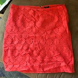 Floral lace Ann Taylor skirt in bright coral